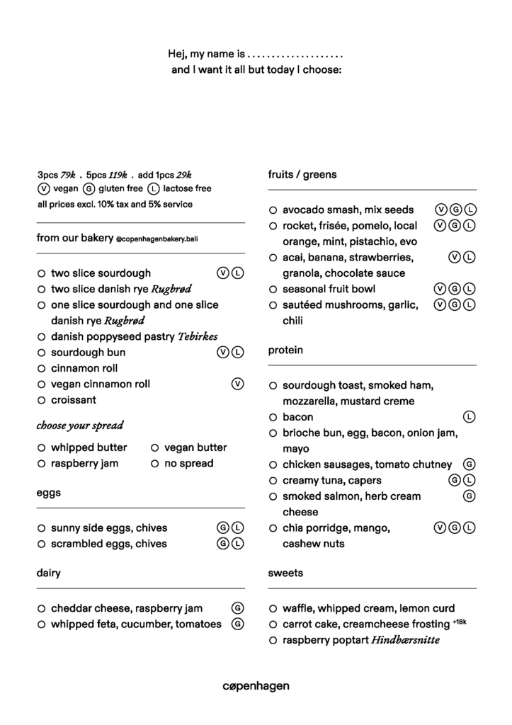 Build your own feast menu cafe