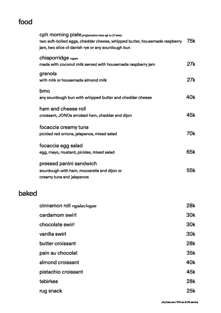 Food menu bakery